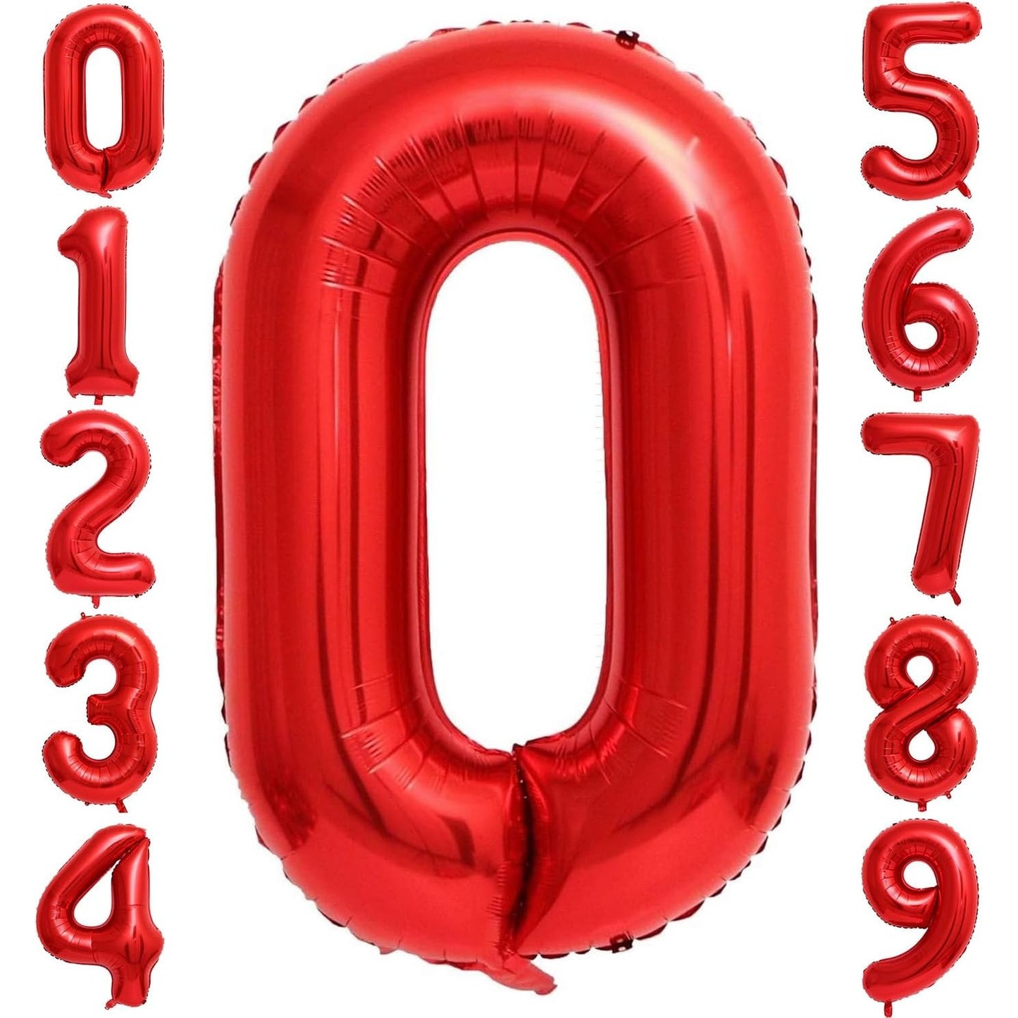 Balon Aniversar Cifra 0, Figurina din Folie de Aluminiu Metalizata, Umflare Aer sau Heliu, Pai Inclus, 80 cm, Rosu