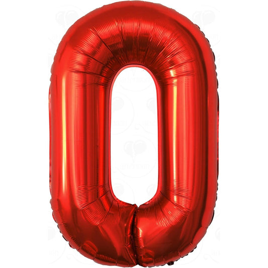 Balon Aniversar Cifra 0, Figurina din Folie de Aluminiu Metalizata, Umflare Aer sau Heliu, Pai Inclus, 80 cm, Rosu