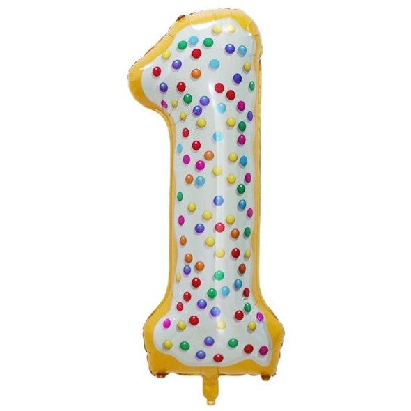 Balon Aniversar Cifra 1, Figurina Gigant 100 cm, Model Candy, Folie Metalizata, Umflare Aer sau Heliu, Pai Inclus, Multicolor