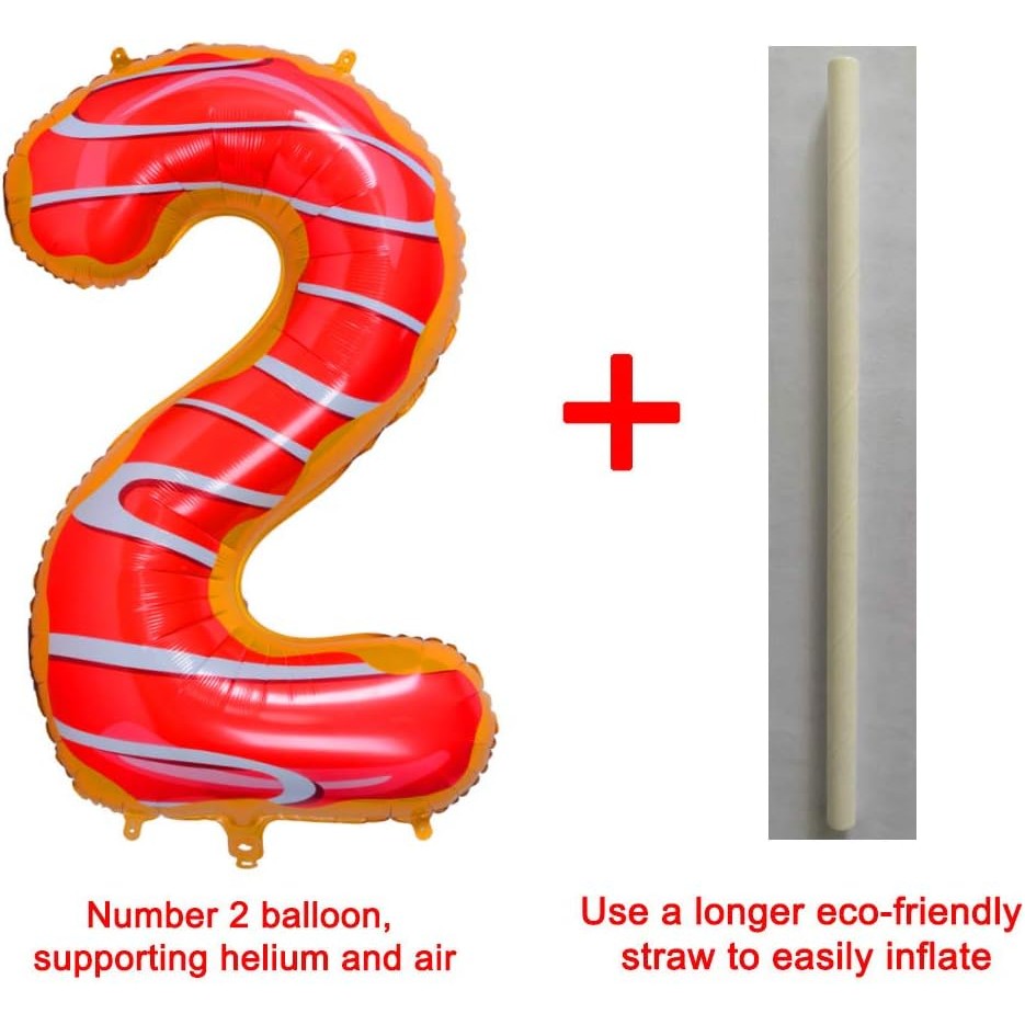 Balon Aniversar Cifra 2, Figurina Gigant din Folie Metalizata, Imprimeu Gogosi Candy Bar, Umflare Aer sau Heliu, 100 cm, Multicolor