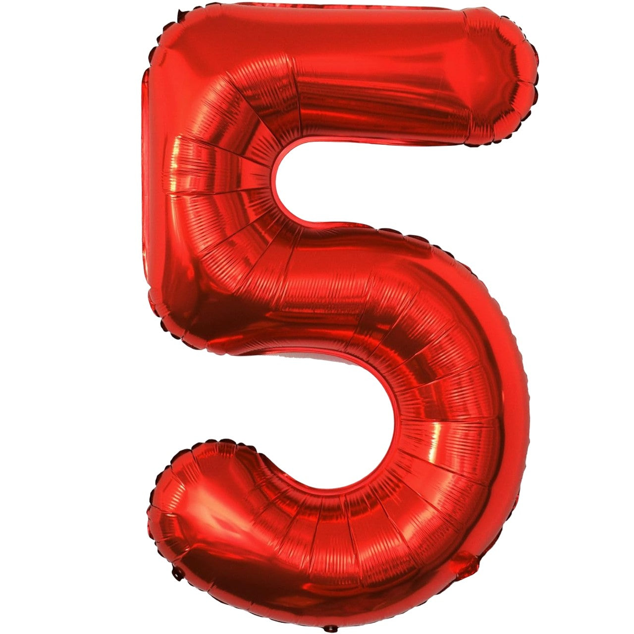 Balon Aniversar Cifra 5, Figurina din Folie Metalizata, Umflare cu Aer sau Heliu, Include Pai, Inaltime 80 cm, Rosu
