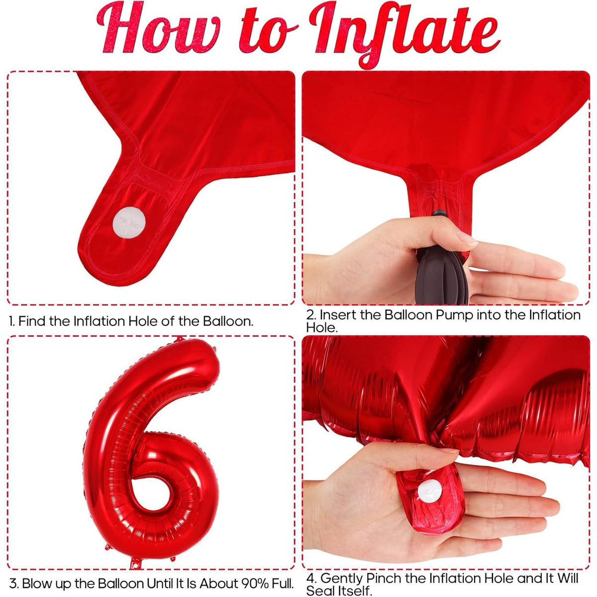 Balon Aniversar Cifra 6, Figurina din Folie Metalizata de Aluminiu, Umflare cu Aer sau Heliu, include Pai, 80 cm, Rosu