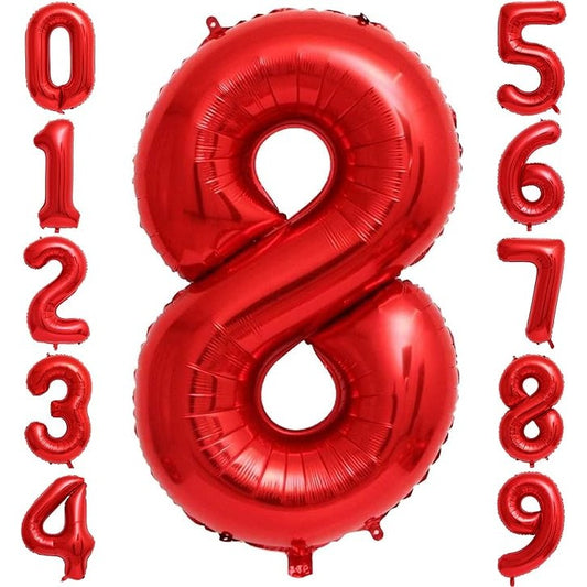Balon Figurina Cifra 8 Aniversara, Folie Metalizata, Umflare cu Aer sau Heliu, Inaltime 80 cm, Rosu, Pai Inclus