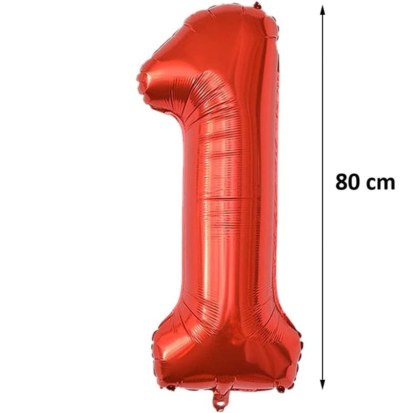 Balon Aniversar Cifra 1, Figurina Din Folie Metalizata, Umflare Cu Aer Sau Heliu, Include Pai, Rosu, 80 cm