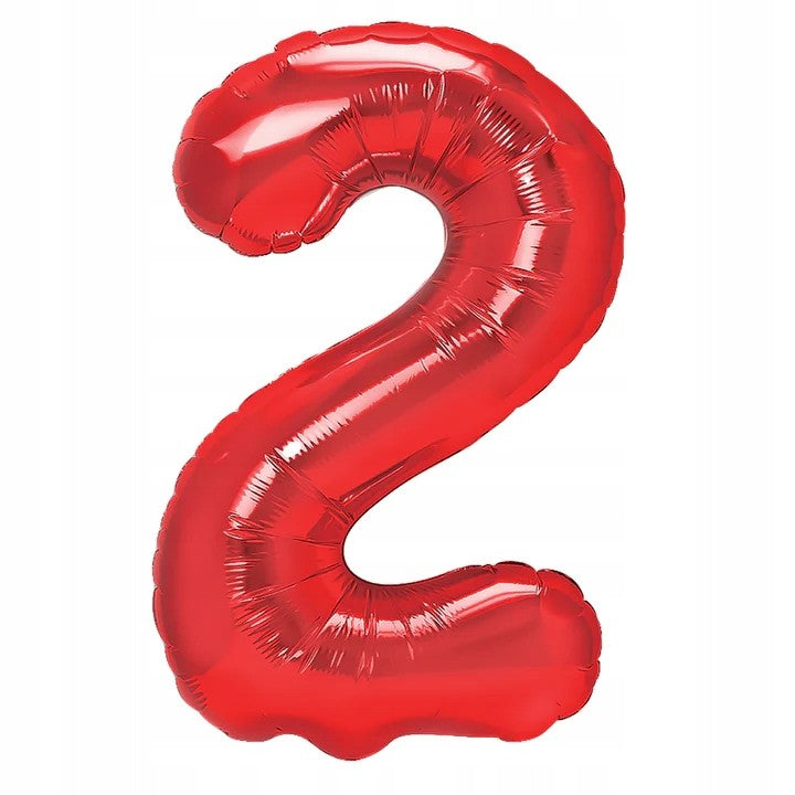 Balon Aniversar Cifra 2, Figurina din Folie Metalizata, Umflare Aer sau Heliu, include Pai Umflare, 80 cm, Rosu