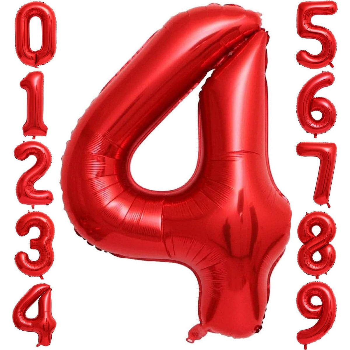 Balon Aniversar Cifra 4, Figurina din Folie de Aluminiu Metalizata, Umflare cu Aer sau Heliu, Inaltime 80 cm, Rosu