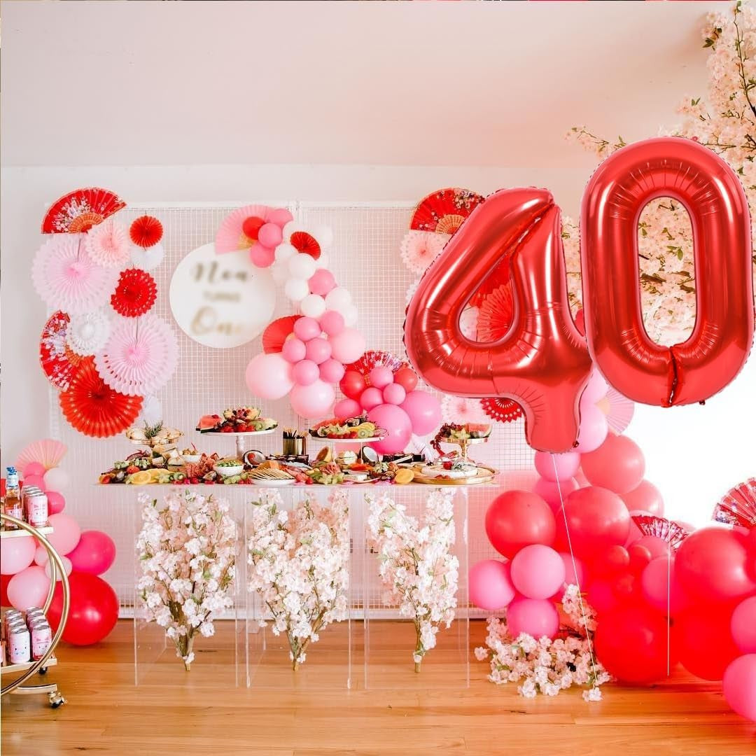 Balon Aniversar Cifra 4, Figurina din Folie de Aluminiu Metalizata, Umflare cu Aer sau Heliu, Inaltime 80 cm, Rosu