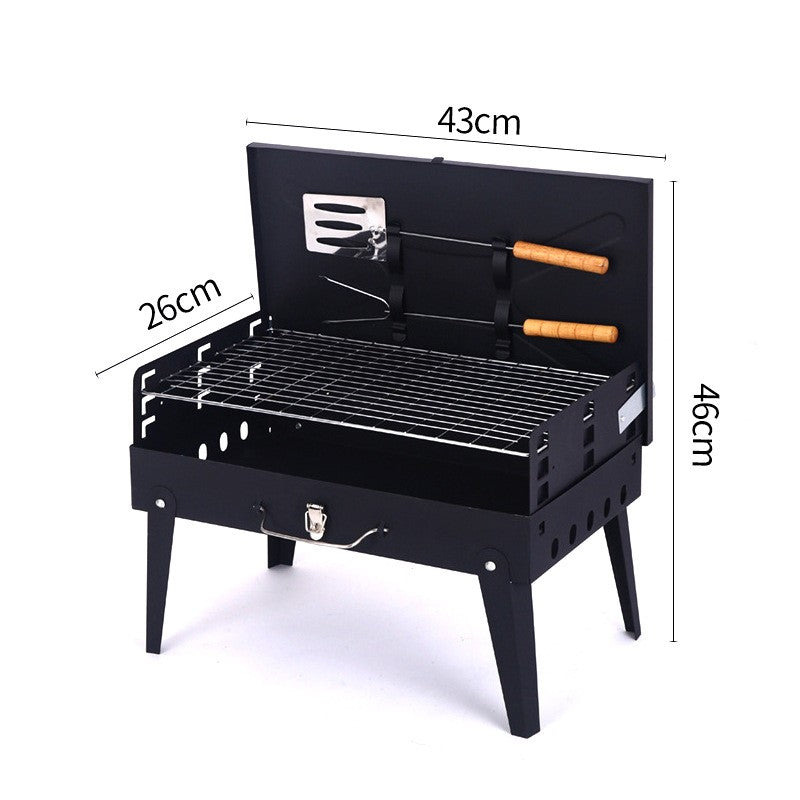 Gratar Portabil si Pliabil, Tip Servieta cu Accesorii Gatit, Metal Rezistent, Camping si Picnic, 46x43x26 cm, Negru