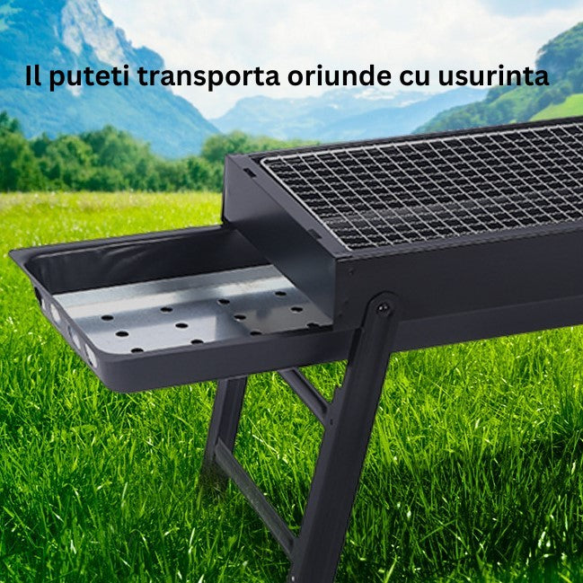 Gratar Portabil pentru Camping si Picnic, Gratar Compact din Metal Robust pentru Gradina si Terasa, 60x22x23 cm, Negru