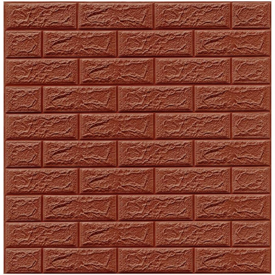 Set Tapet 3D Autoadeziv, Panouri Perete Model Caramida, Spuma Polietilena XPE, Impermeabil si Anticoliziune, 70 x 77 cm, Grosime 3 mm, Maro, Set 10 Bucati, 5.3 mp