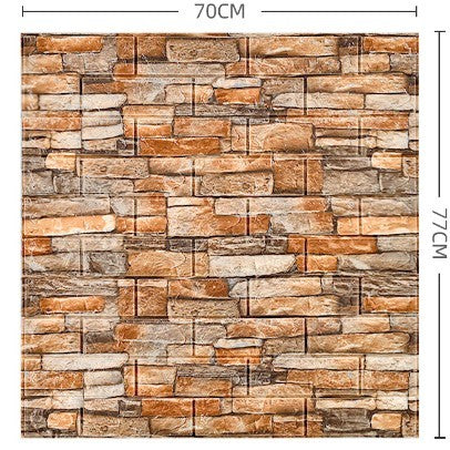 Set Tapet 3D Autoadeziv, Panouri Perete Model Caramida, Spuma Polietilena XPE Impermeabila, Grosime 3 mm, 70 x 77 cm, 10 Bucati, Acoperire 5.3 mp, Piatra Galbena