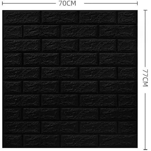 Set Tapet 3D Autoadeziv, Model Caramida, Panouri Perete Impermeabile si Izolante, Spuma Polietilena XPE, 70 x 77 cm, Grosime 3 mm, Suprafata 5.3 mp, 10 Placi, Negru