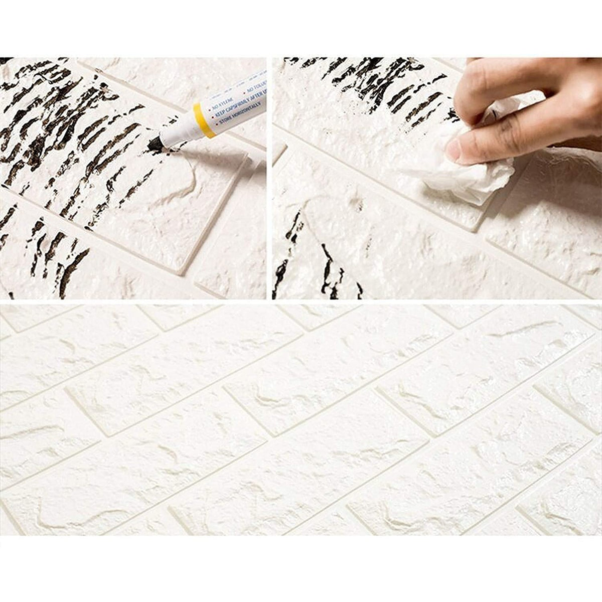 Tapet 3D Autoadeziv, Model Caramida, Panouri Perete Lavabile din Spuma Polietilena XPE, Set 10 Placi, 70 x 77 cm, Grosime 3 mm, Suprafata 5.3 mp, Alb