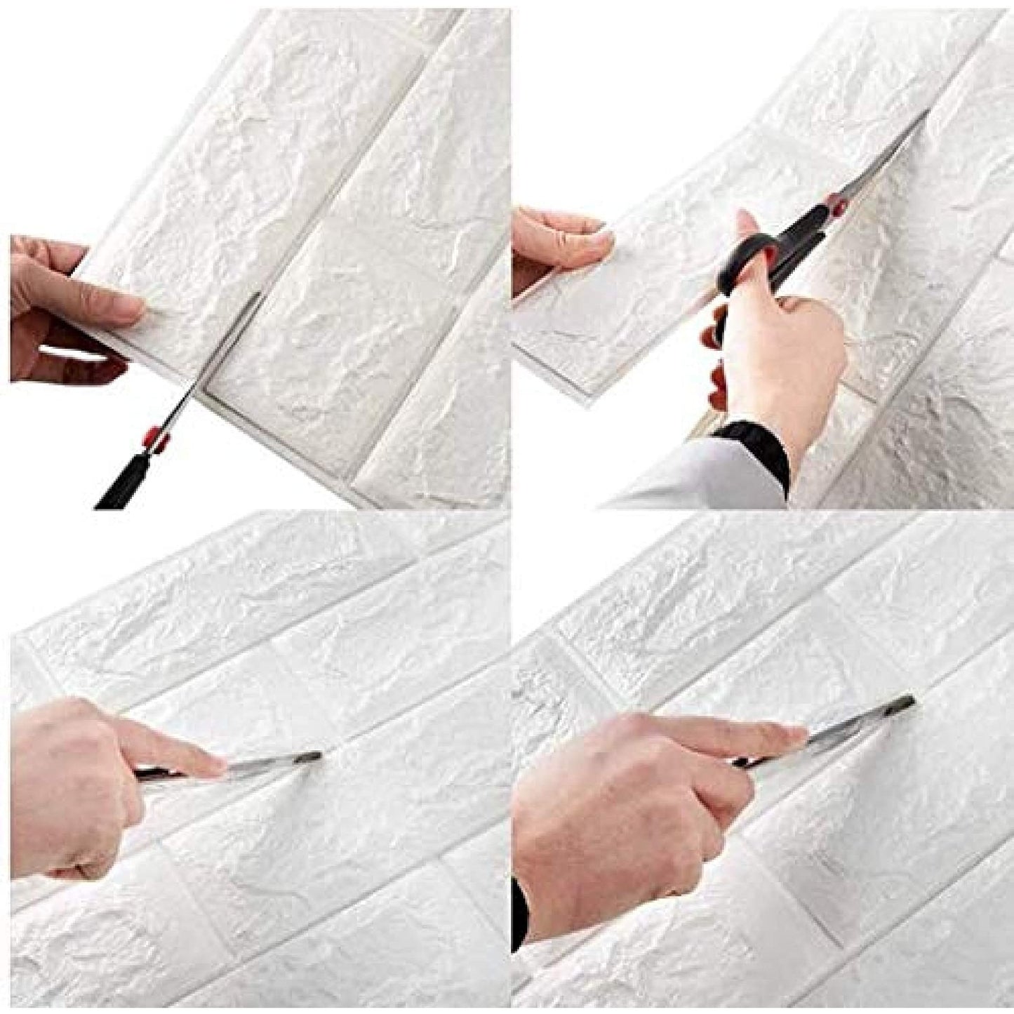 Tapet 3D Autoadeziv, Model Caramida, Panouri Perete Lavabile din Spuma Polietilena XPE, Set 10 Placi, 70 x 77 cm, Grosime 3 mm, Suprafata 5.3 mp, Alb