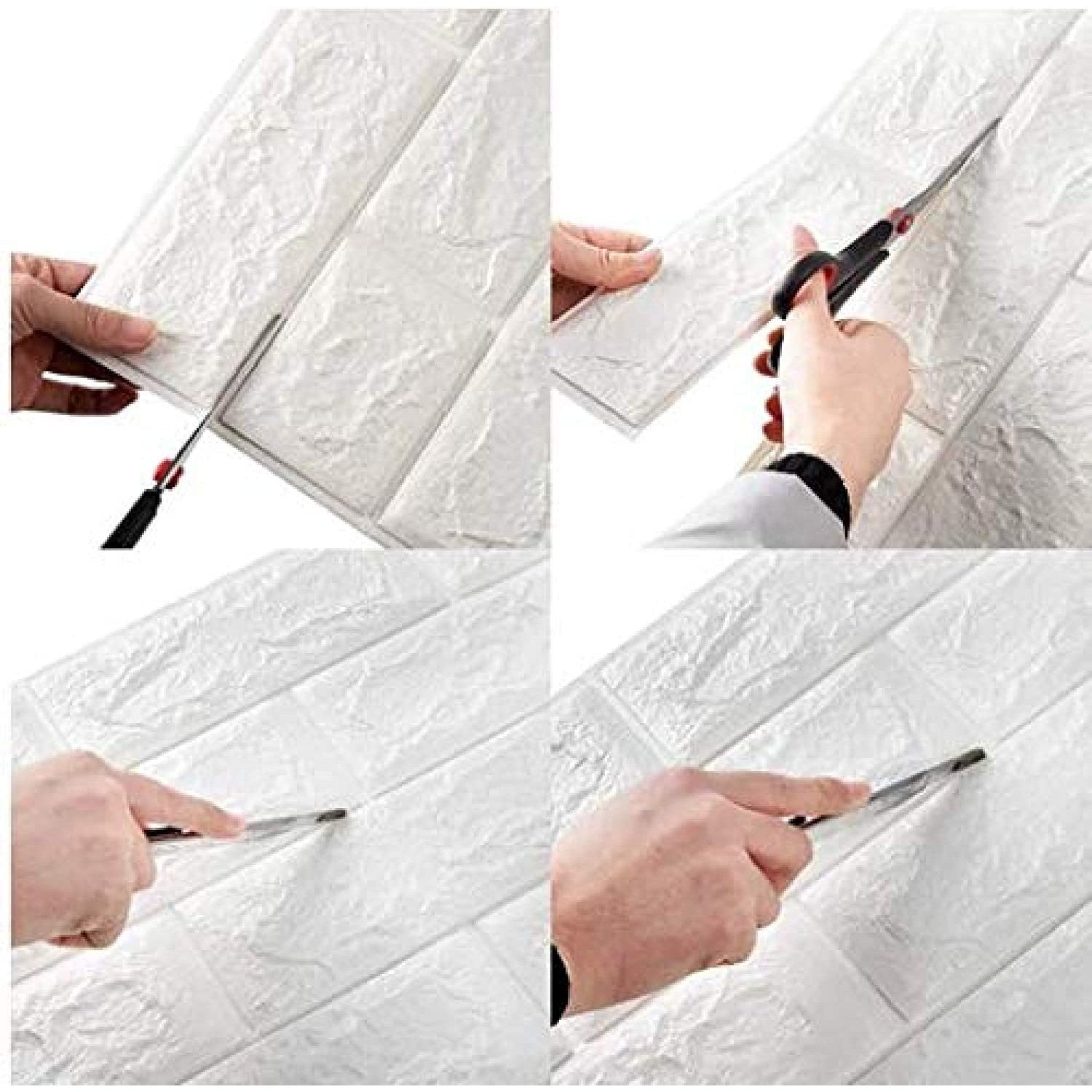 Tapet 3D Autoadeziv, Model Caramida, Panouri Perete Lavabile din Spuma Polietilena XPE, Set 10 Placi, 70 x 77 cm, Grosime 3 mm, Suprafata 5.3 mp, Alb