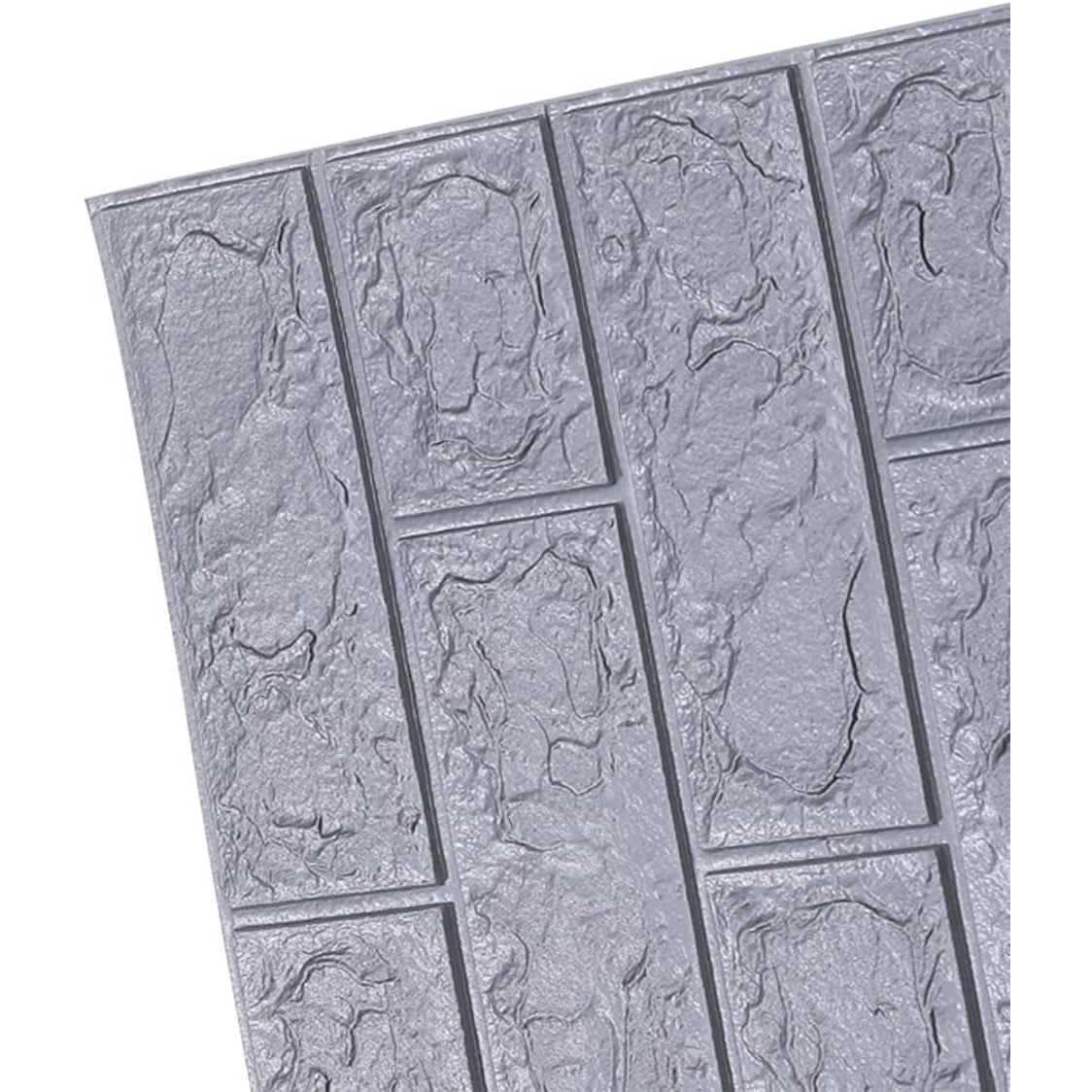 Tapet 3D Autocolant Model Caramida, Panou Perete Autoadeziv Lavabil si Impermeabil, Spuma Polietilena XPE, 70 x 77 cm, Grosime 3 mm, Argintiu, Set 10 Placi, 5.3 mp