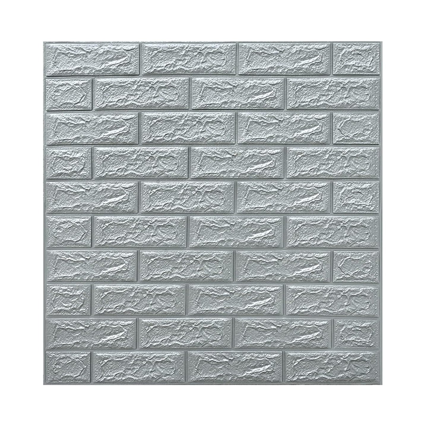 Tapet 3D Autocolant Model Caramida, Panou Perete Autoadeziv Lavabil si Impermeabil, Spuma Polietilena XPE, 70 x 77 cm, Grosime 3 mm, Argintiu, Set 10 Placi, 5.3 mp