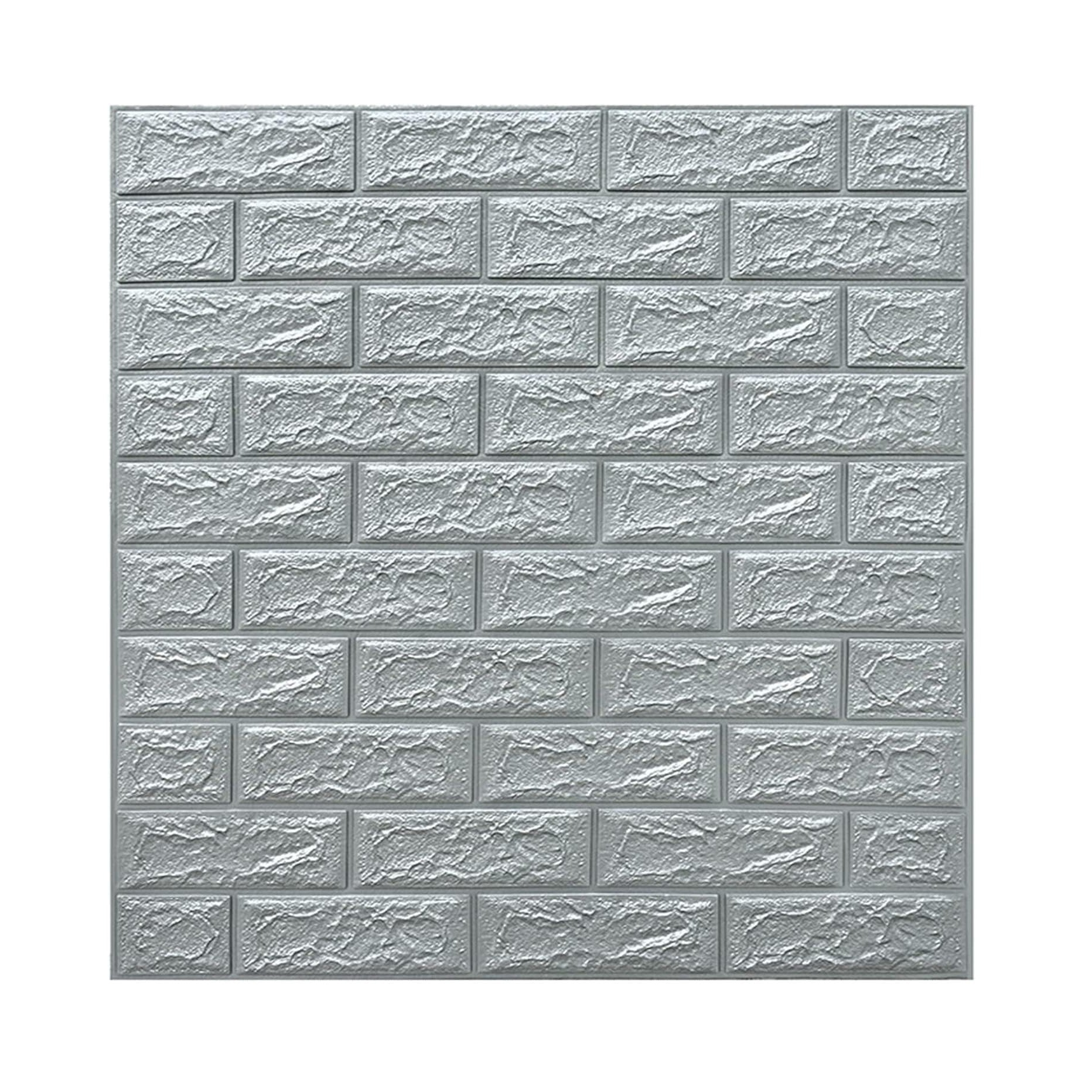 Tapet 3D Autocolant Model Caramida, Panou Perete Autoadeziv Lavabil si Impermeabil, Spuma Polietilena XPE, 70 x 77 cm, Grosime 3 mm, Argintiu, Set 10 Placi, 5.3 mp