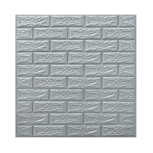 Tapet 3D Autocolant Model Caramida, Panou Perete Autoadeziv Lavabil si Impermeabil, Spuma Polietilena XPE, 70 x 77 cm, Grosime 3 mm, Argintiu, Set 10 Placi, 5.3 mp