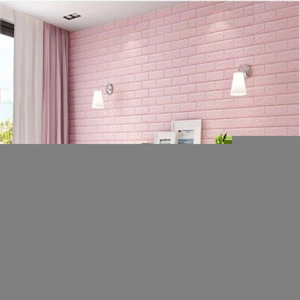 Set Tapet 3D Autoadeziv, Model Caramida, Panouri Decorative Perete Impermeabile, Spuma Polietilena XPE, 70 x 77 cm, Grosime 3 mm, 10 Bucati, 5.3 mp, Roz