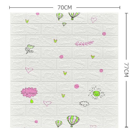 Set 10 Placi Tapet 3D Autoadeziv, Tip Caramida cu Baloane, Panouri Perete Impermeabile si Anticoliziune, Spuma Polietilena XPE, 70 x 77 cm, Grosime 3 mm, Suprafata 5.3 mp, Alb