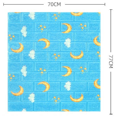 Set Tapet 3D Autoadeziv, Panouri Perete Tip Caramida, Spuma Polietilena XPE Impermeabila, Model Luna, 70 x 77 cm, Grosime 3 mm, 10 Bucati, 5.3 mp, Albastru