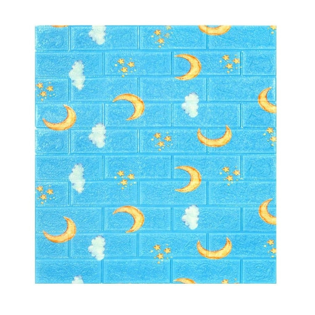 Set Tapet 3D Autoadeziv, Panouri Perete Tip Caramida, Spuma Polietilena XPE Impermeabila, Model Luna, 70 x 77 cm, Grosime 3 mm, 10 Bucati, 5.3 mp, Albastru