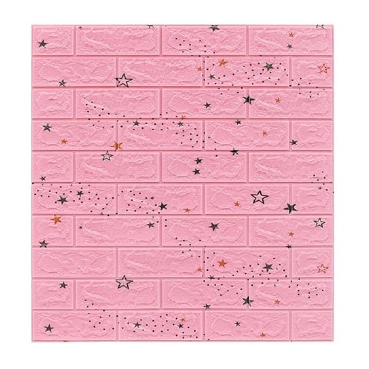 Set 10 Placi Tapet 3D Autoadeziv, Panouri Perete Tip Caramida, Model Stele si Unicorni, Spuma Polietilena XPE, Impermeabil si Anticoliziune, 70 x 77 cm, Grosime 3 mm, Suprafata 5.3 mp, Roz