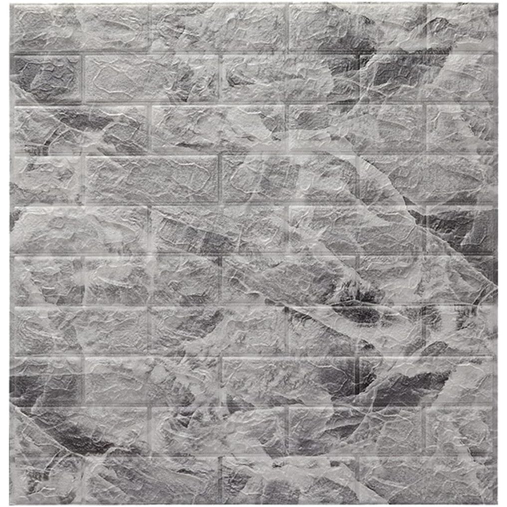 Set Tapet 3D Autocolant, Model Caramida, Panouri Decorative Autoadezive Impermeabile, Spuma Polietilena XPE, 70 x 77 cm, Grosime 3 mm, 10 Bucati, 5.3 mp, Marmura Gri