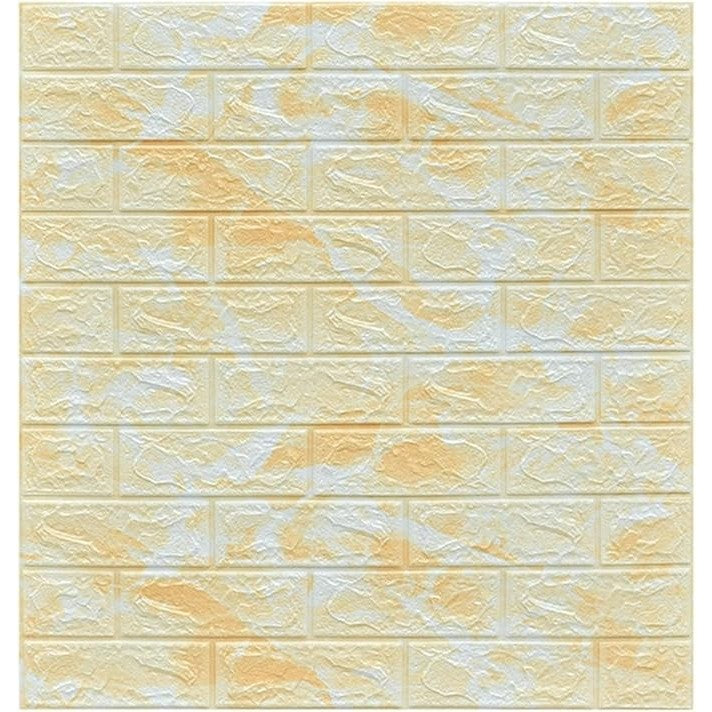 Tapet 3D Autoadeziv, Panouri Perete Model Caramida, Spuma Polietilena XPE Impermeabila, Izolatie Fonica si Termica, Set 10 Placi, 70 x 77 cm, Grosime 3 mm, Marmura Galbena, 5.3 mp