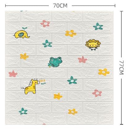 Set 10 Placi Tapet 3D Autoadeziv, Panouri Perete Tip Caramida cu Model Animalute si Floricele, Spuma Polietilena XPE Impermeabila, 70 x 77 cm, Grosime 3 mm, Suprafata 5.3 mp, Alb