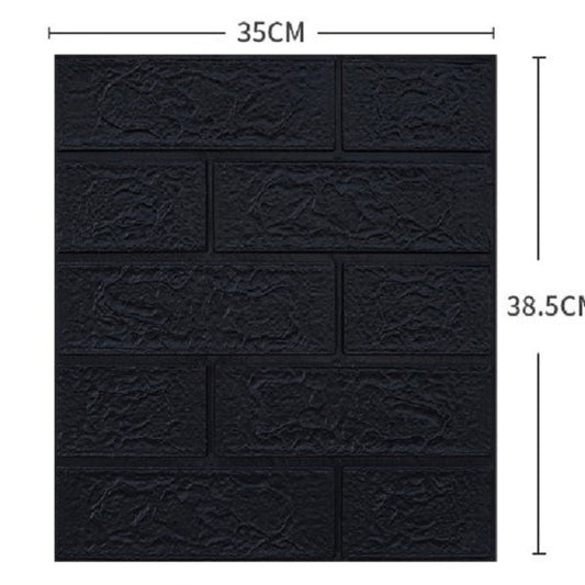 Set Tapet 3D Autoadeziv, Model Caramida, Panouri Decorative Impermeabile din Spuma Polietilena XPE, 35 x 38 cm, Grosime 3 mm, Negru, Set 10 Bucati, 1.33 mp