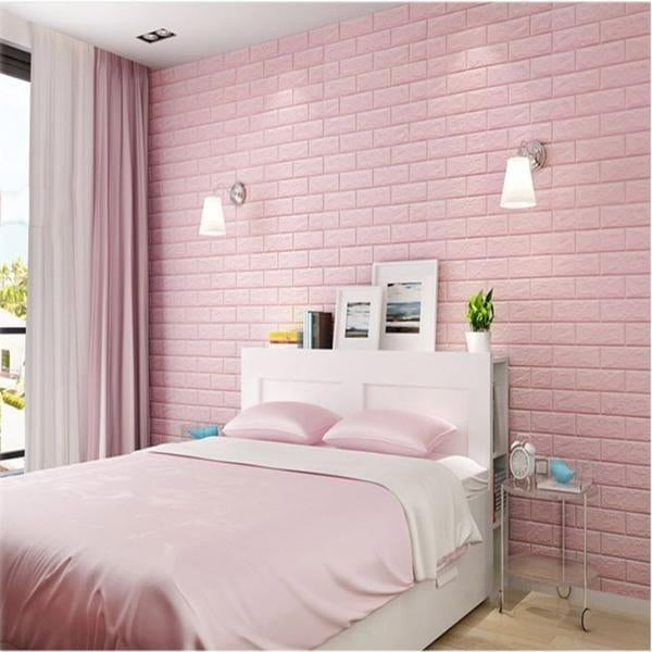Set Tapet 3D Autocolant, Model Caramida, Panouri Decorative Autoadezive Impermeabile, Spuma Polietilena XPE, 35 x 38 cm, 10 Bucati, Roz