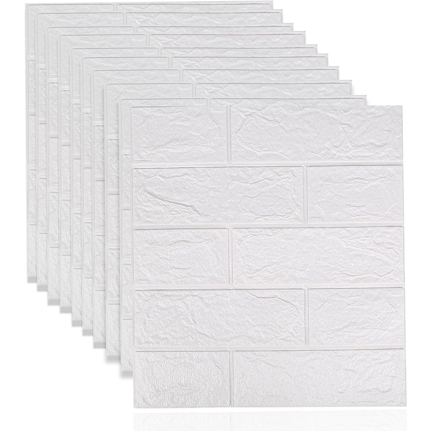 Tapet 3D Autocolant, Model Caramida, Panouri Decorative Autoadezive Impermeabile, Spuma Polietilena XPE, 35 x 38 cm, Grosime 3 mm, Set 10 Placi, 1.33 mp, Alb