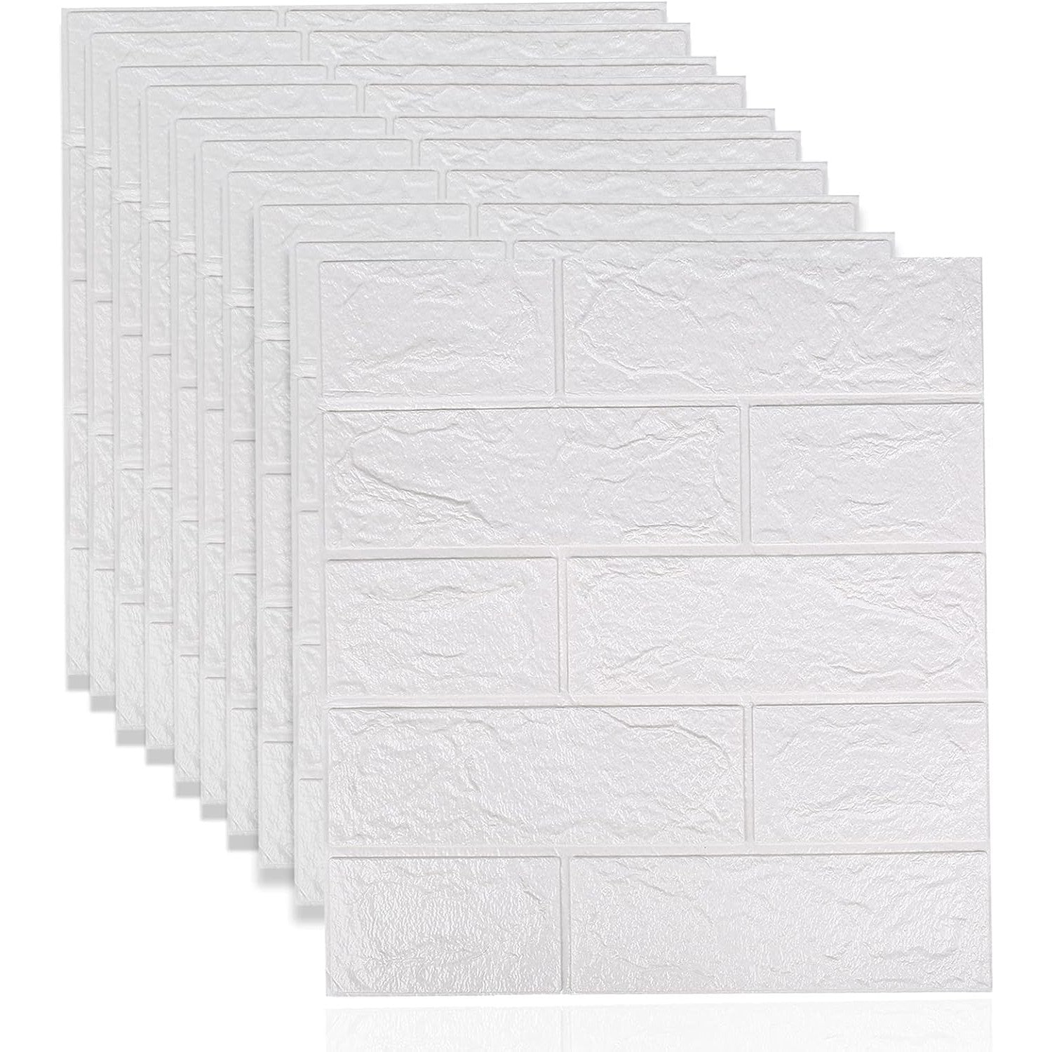 Tapet 3D Autocolant, Model Caramida, Panouri Decorative Autoadezive Impermeabile, Spuma Polietilena XPE, 35 x 38 cm, Grosime 3 mm, Set 10 Placi, 1.33 mp, Alb
