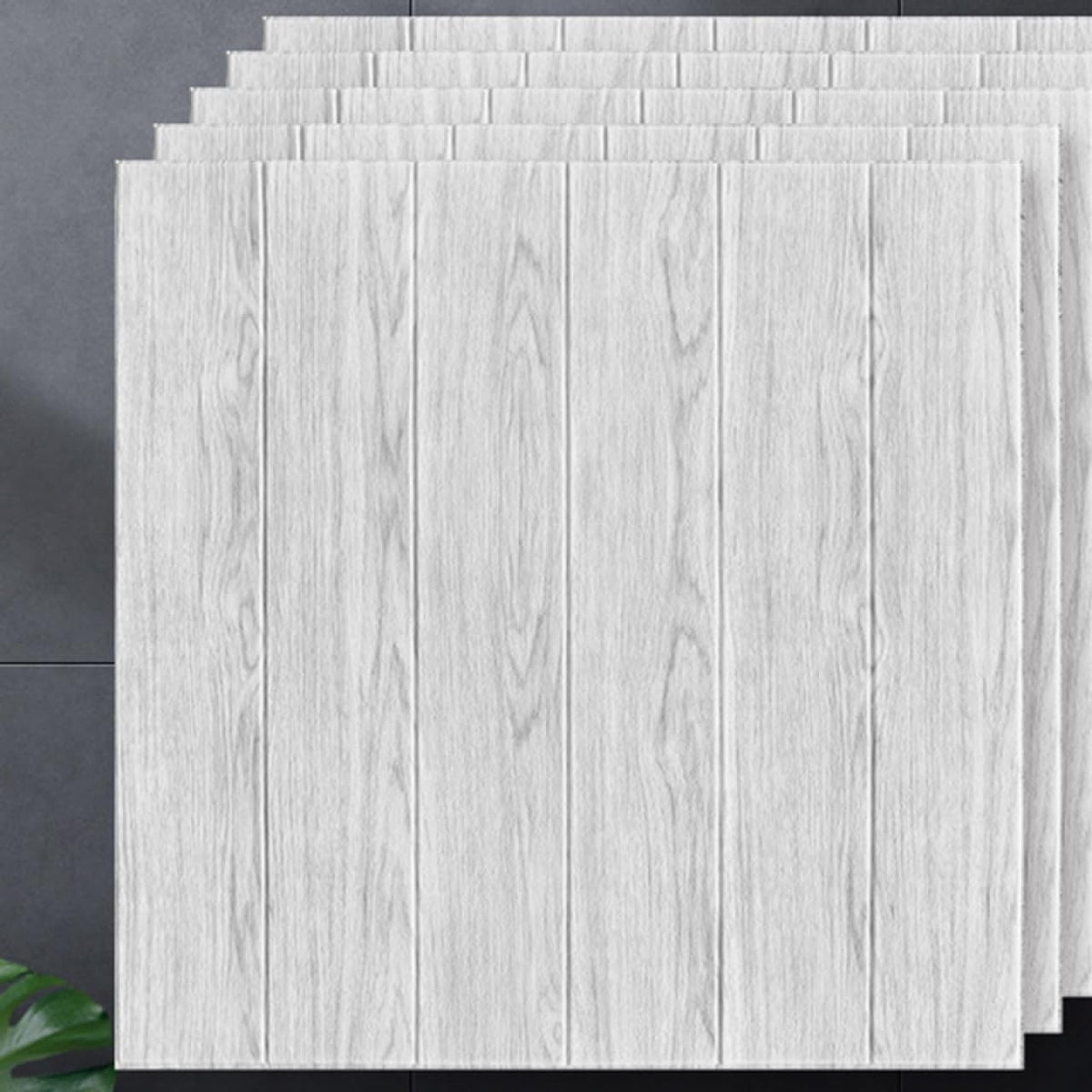 Set 10 Plăci Tapet 3D Autoadeziv, Panou Perete Textură Lemn, Izolație Fonică și Termică, Rășină Ecologică, 70 x 70 cm, Grosime 3 mm, Acoperire 4.9 mp, Gri Deschis