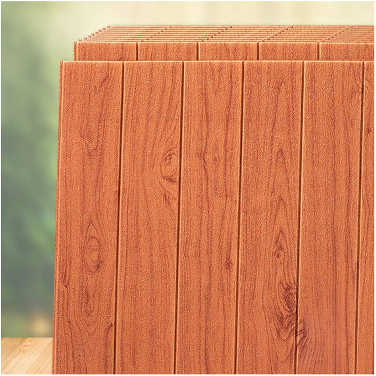 Tapet 3D Autoadeziv, Panouri Perete Tip Lemn cu Izolatie Fonica si Termica, Rasina Ecologica, Set 10 Placi, 70 x 70 cm, Grosime 3 mm, Suprafata 4.9 mp, Maro Roscat