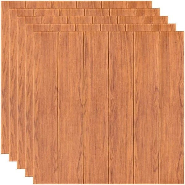 Tapet 3D Autoadeziv, Panouri Perete Tip Lemn cu Izolatie Fonica si Termica, Rasina Ecologica, Set 10 Placi, 70 x 70 cm, Grosime 3 mm, Suprafata 4.9 mp, Maro Roscat