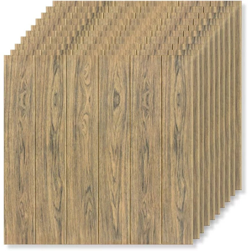 Set 10 Placi Tapet 3D Autoadeziv, Panouri Perete Aspect Lemn, Izolant Fonic si Termic din Rasina, 70 x 70 cm, Grosime 3 mm, 4.9 mp, Maro Deschis
