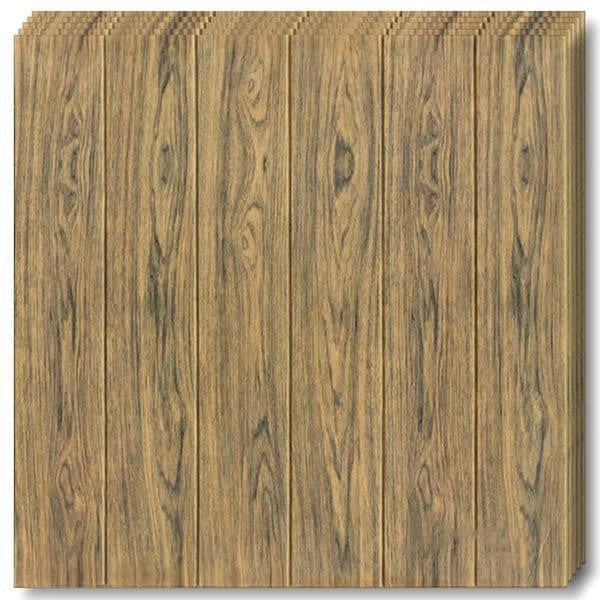 Set 10 Placi Tapet 3D, Autocolant Perete Tip Lemn, Izolant Fonic si Termic, Rasina Ecologica, 70 x 70 cm, 3 mm Grosime, 4.9 mp, Maro Inchis