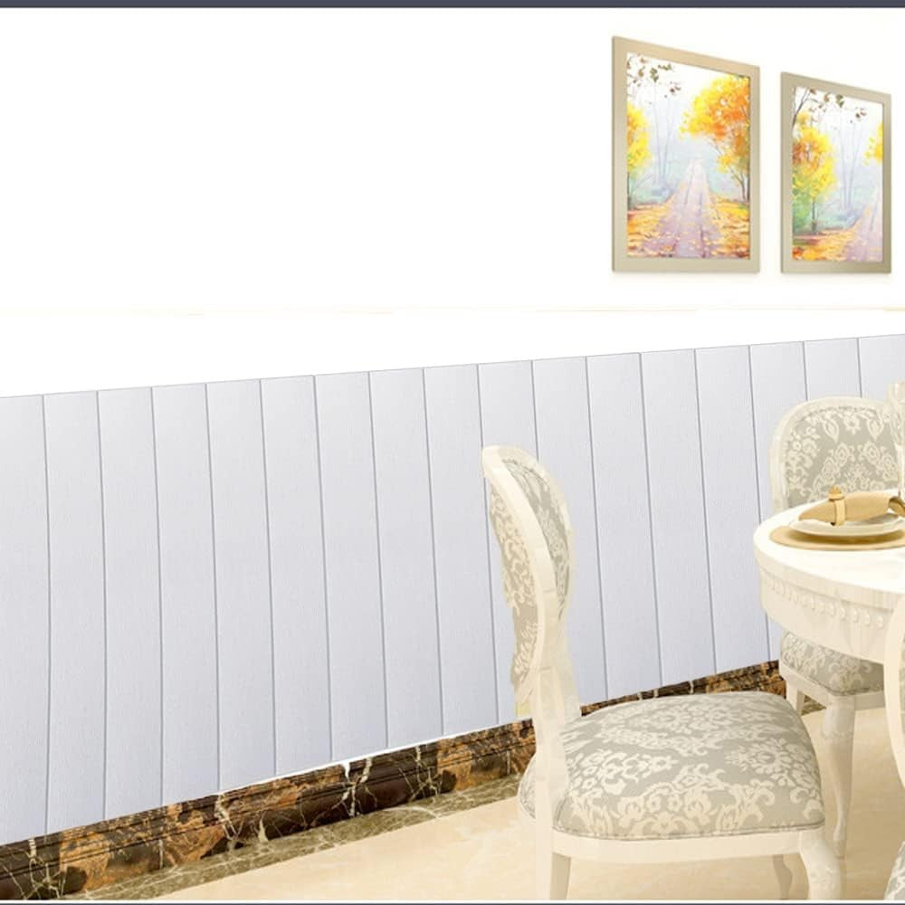 Tapet 3D Autoadeziv, Placi Decorativ Perete Tip Lemn, Izolatie Fonica si Termica, Rasina Ecologica, Set 10 Bucati, 70 x 70 cm, 3 mm, 4.9 mp, Alb