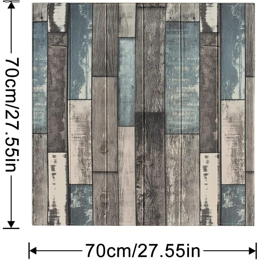 Set 10 Placi Tapet 3D Autoadeziv, Panouri Perete cu Aspect Lemn, Izolatie Fonica si Termica, Rasina Ecologica, 70 x 70 cm, Grosime 3 mm, Suprafata 4.9 mp, Gri/Albastru