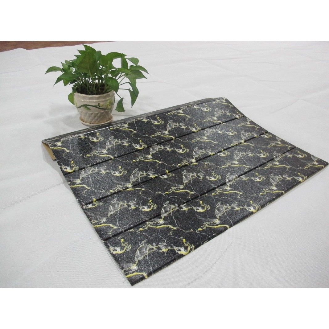 Set 10 Placi Tapet 3D Autoadeziv, Aspect Lemn, Izolant Fonic si Termic, Rasina Ecologica, 70 x 70 cm, Grosime 3 mm, 4.9 mp, Negru