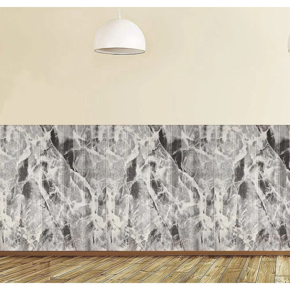 Tapet 3D Autoadeziv, Set 10 Placi Decorativ Perete, Aspect Lemn, Izolant Fonic si Termic, Rasina Ecologica, 70 x 70 cm, Grosime 3 mm, Acoperire 4.9 mp, Gri Marmorat