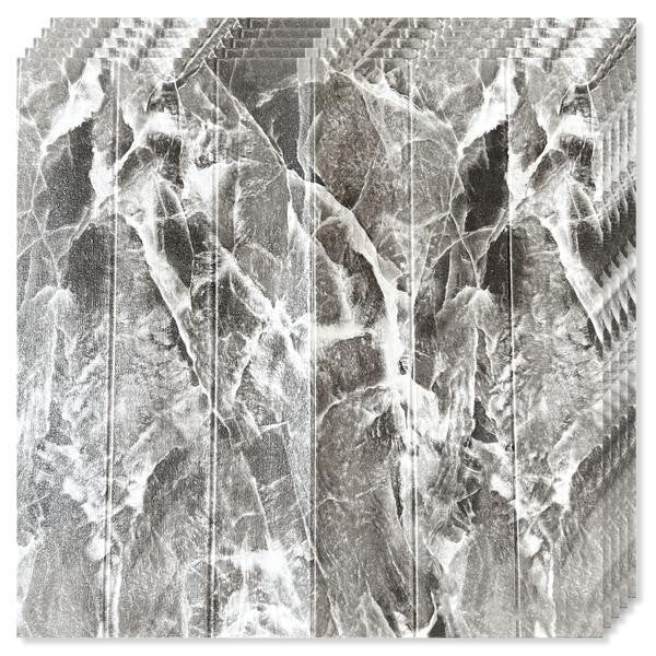 Tapet 3D Autoadeziv, Set 10 Placi Decorativ Perete, Aspect Lemn, Izolant Fonic si Termic, Rasina Ecologica, 70 x 70 cm, Grosime 3 mm, Acoperire 4.9 mp, Gri Marmorat