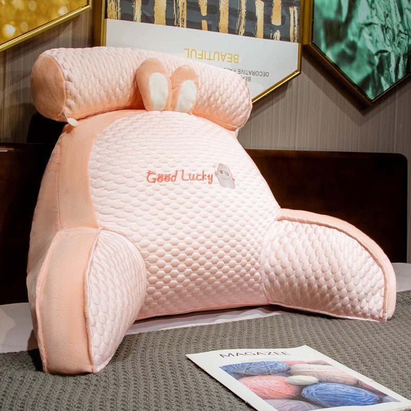 Pernă Multifuncțională pentru Spătar Pat, Suport Lombar și Tetieră, Material Pluș Moale cu Design Iepure, Roz, 60 x 40 cm
