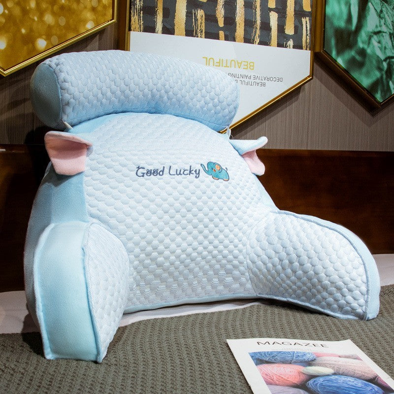 Pernă Multifuncțională și Spătar pentru Pat, Suport Lombar și Tetieră, Material Pluș Moale, Design Elefant, Albastru, 60 x 40 cm