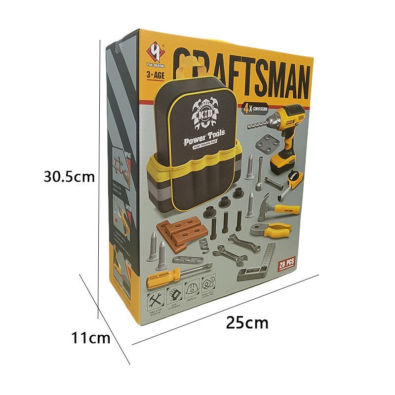 Set Scule de Jucarie pentru Copii cu Ghiozdan, Bormasina Interactivă si Accesorii Bricolaj, Plastic, 28 Piese, +3 Ani, 30.5x25x11 cm, Negru/Portocaliu