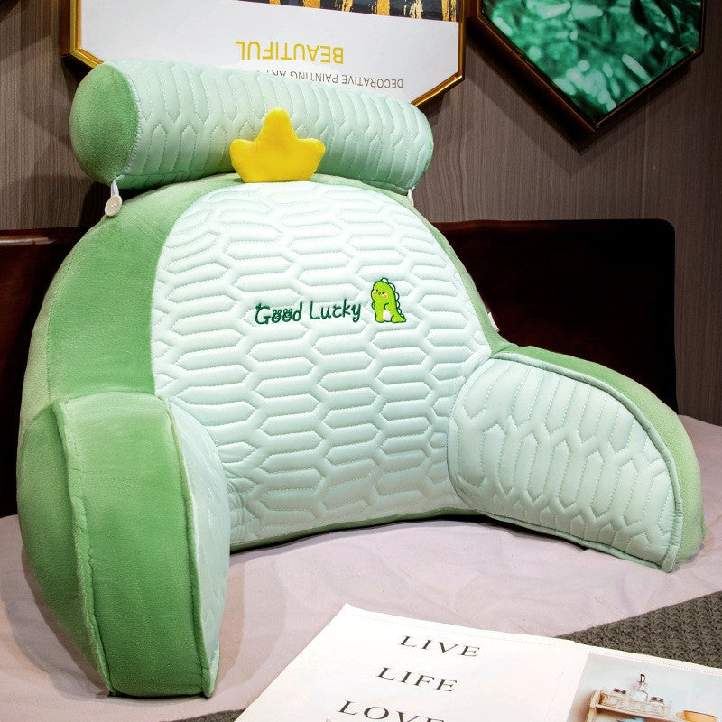Pernă Multifuncțională, Spătar pentru Pat și Suport Lombar, Exterior din Latex și Umplutură Bumbac PP, Design Dinozaur cu Broderie, Verde, 60 x 40 cm