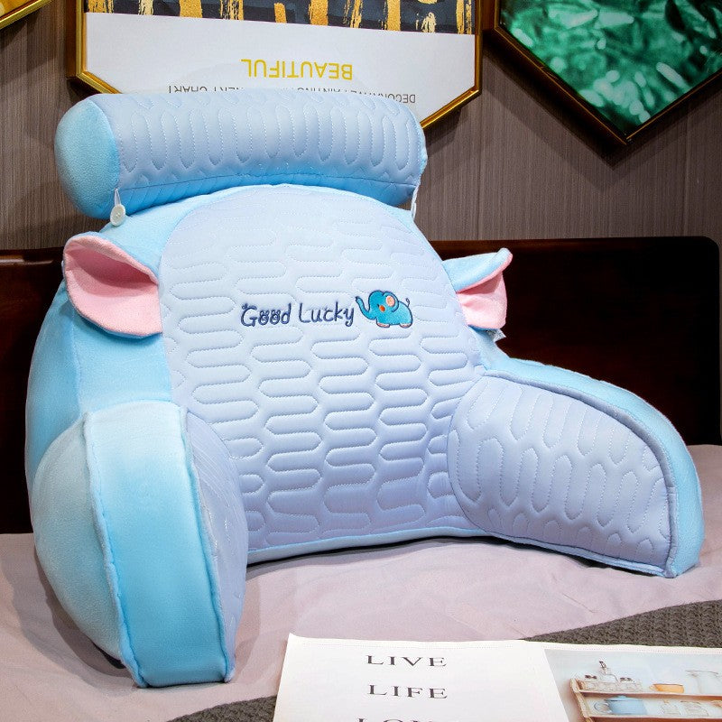 Pernă Multifuncțională, Spătar pentru Pat și Protecție Lombară, Design Elefant cu Broderie, Exterior Latex și Umplutură Bumbac PP, 60 x 40 cm, Albastru